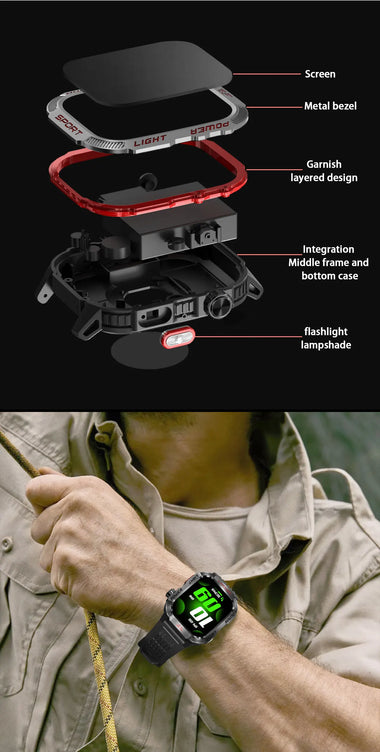 Smart Watch Men LED Flashlight