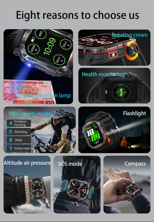 Smart Watch Men LED Flashlight