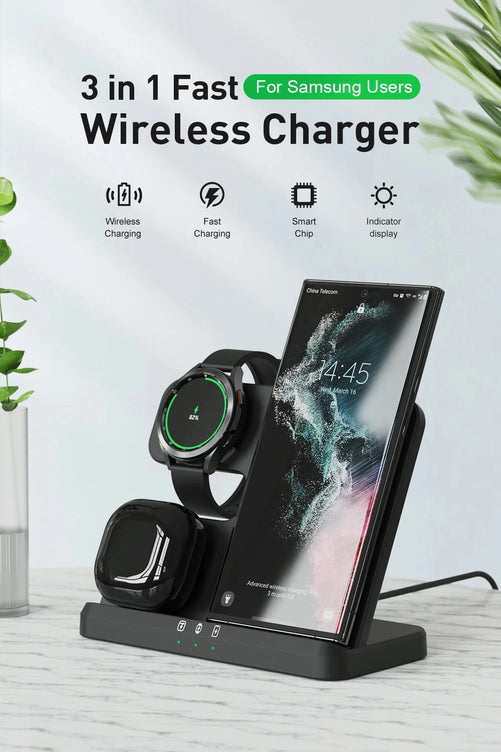 3 in 1 Wireless Charger Stand for Samsung Galaxy S24 S23 Ultra Note Qi
