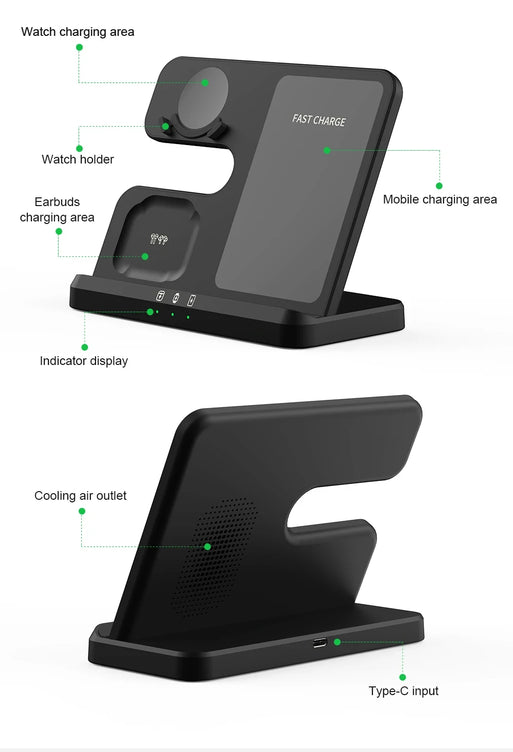 3 in 1 Wireless Charger Stand for Samsung Galaxy S24 S23 Ultra Note Qi