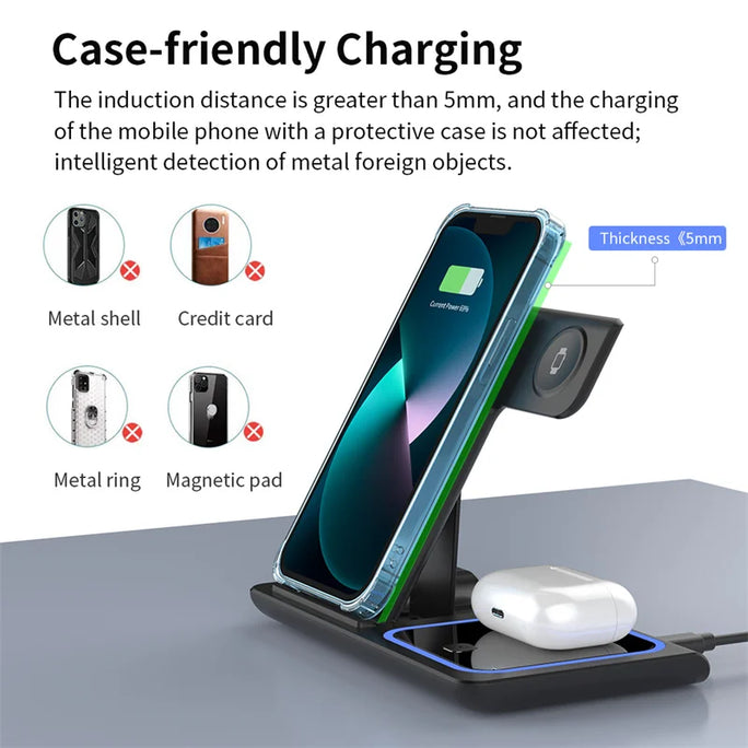 Wireless Charger Stand Pad Foldable Fast Charging Dock Station
