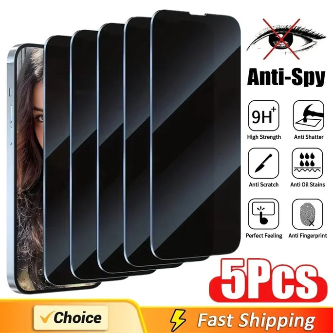 5 Anti-Spy Privacy Screen Protectors for iPhone – Compatible with iPhone 11 to 15 Pro Max
