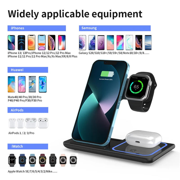 Wireless Charger Stand Pad Foldable Fast Charging Dock Station
