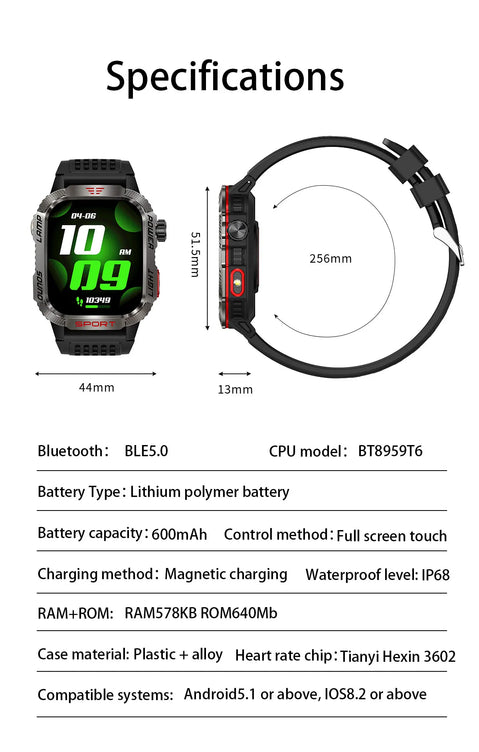 Smart Watch Men LED Flashlight