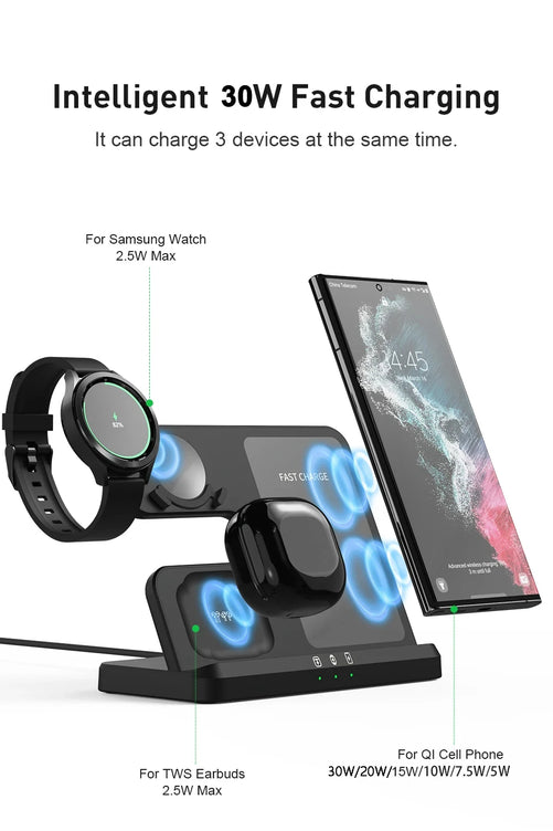 3 in 1 Wireless Charger Stand for Samsung Galaxy S24 S23 Ultra Note Qi